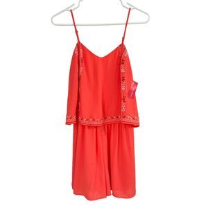 Xhilaration Rompers Jumpsuits Womens Sz L Coral Strappy Embroidered‎ Lightweight